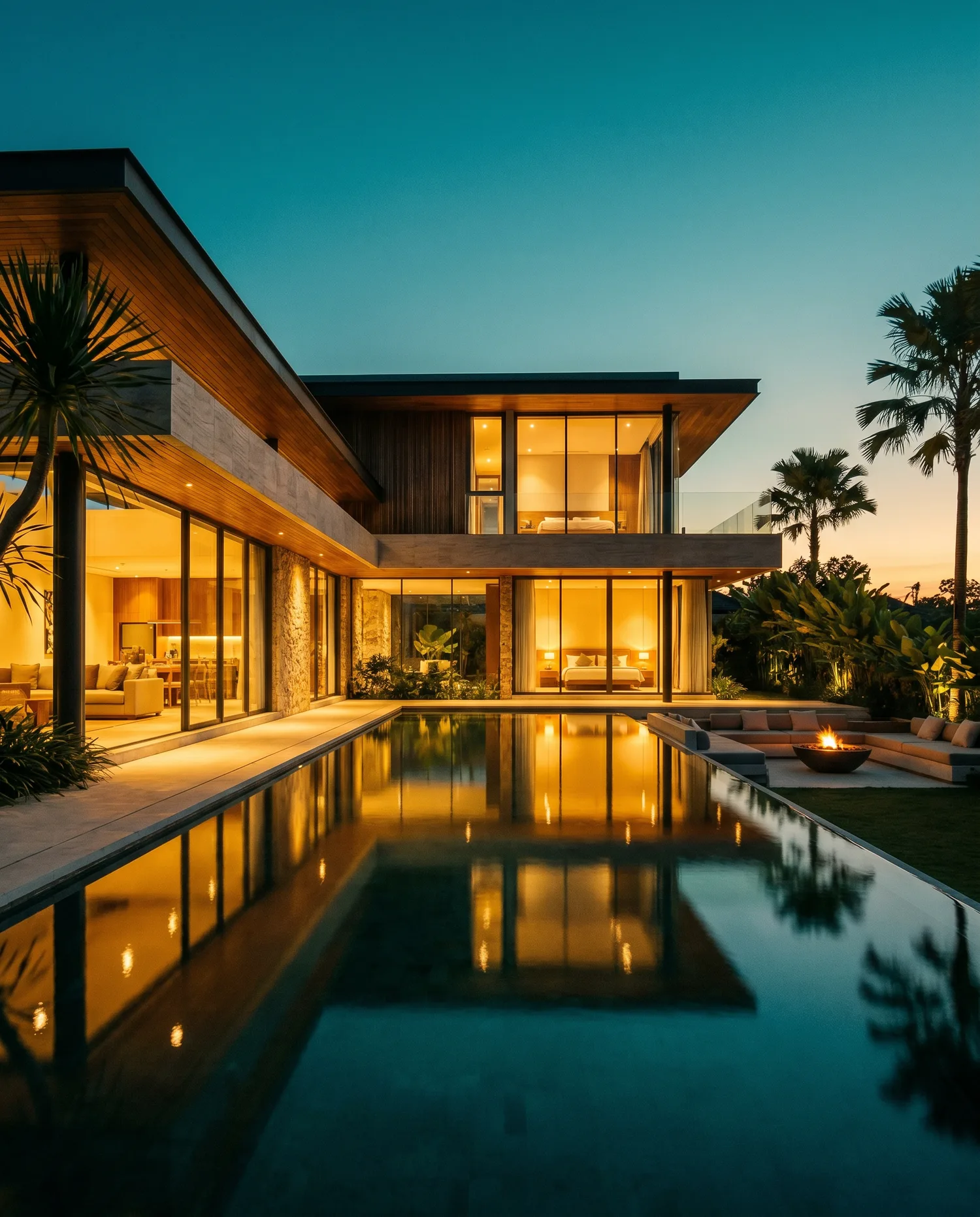 Villa Tasvan à la tombée de la nuit